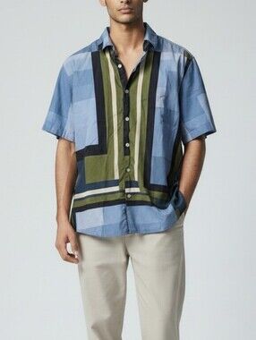 Zara Colour Block Short Sleeve Button Down Shirt